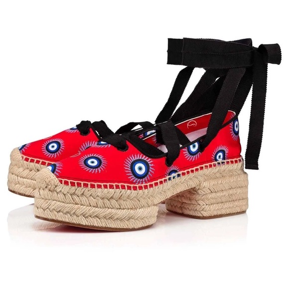 CHRISTIAN LOUBOUTIN Greekaba Blanca espadrilles evil eye platform EU 39.5 NEW - Picture 1 of 16